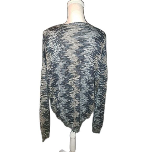 Jhane Barnes Sweater 100% Silk Mens Multicolor Pullover V neck XL Blk-Blue-Slate - Picture 2 of 7